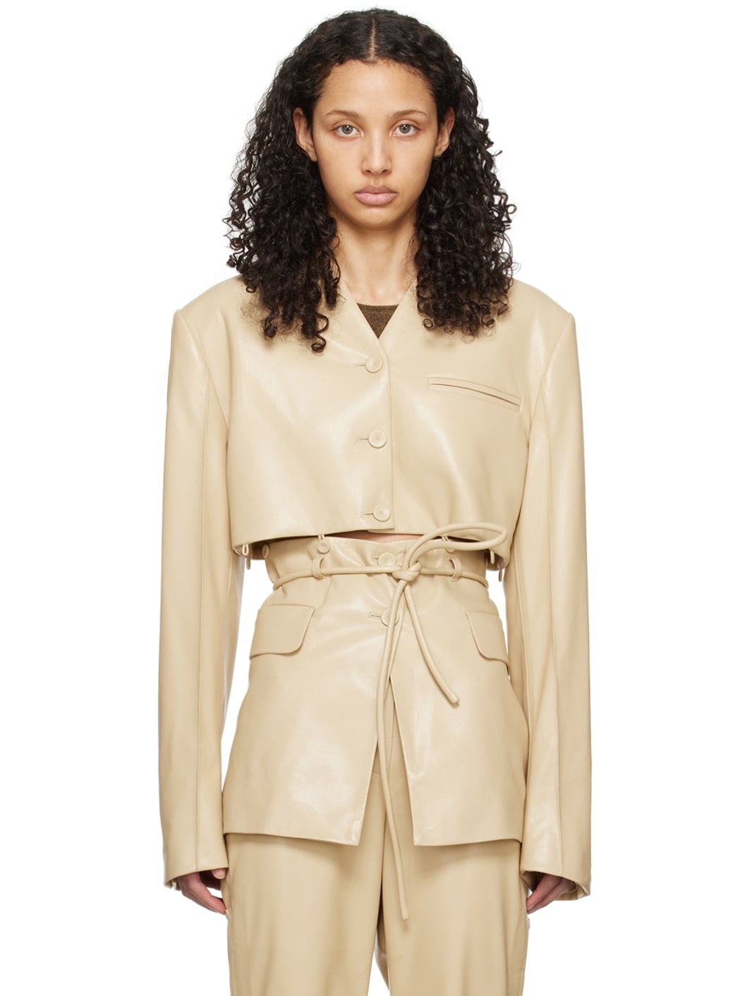 Beige Maida Vegan Leather Blazer - 1