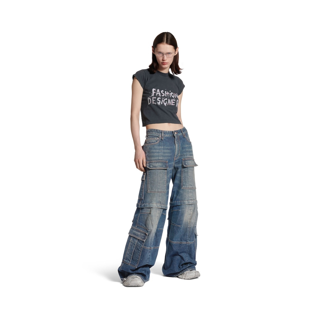 Women's Flared Cargo Pants in Dark Blue - 2