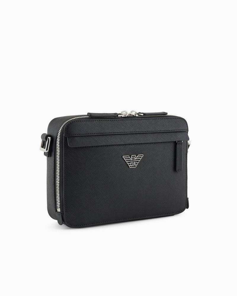 EMPORIO ARMANI ASV REGENERATED SAFFIANO LEATHER MINI CAMERA BAG WITH EAGLE PLATE outlook