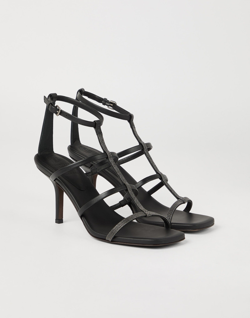 Nappa leather heels with precious straps - 1