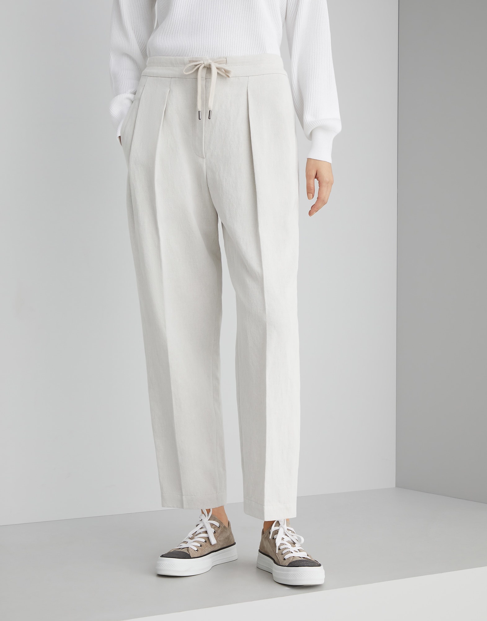 Cotton and linen gabardine slouchy trousers - 1
