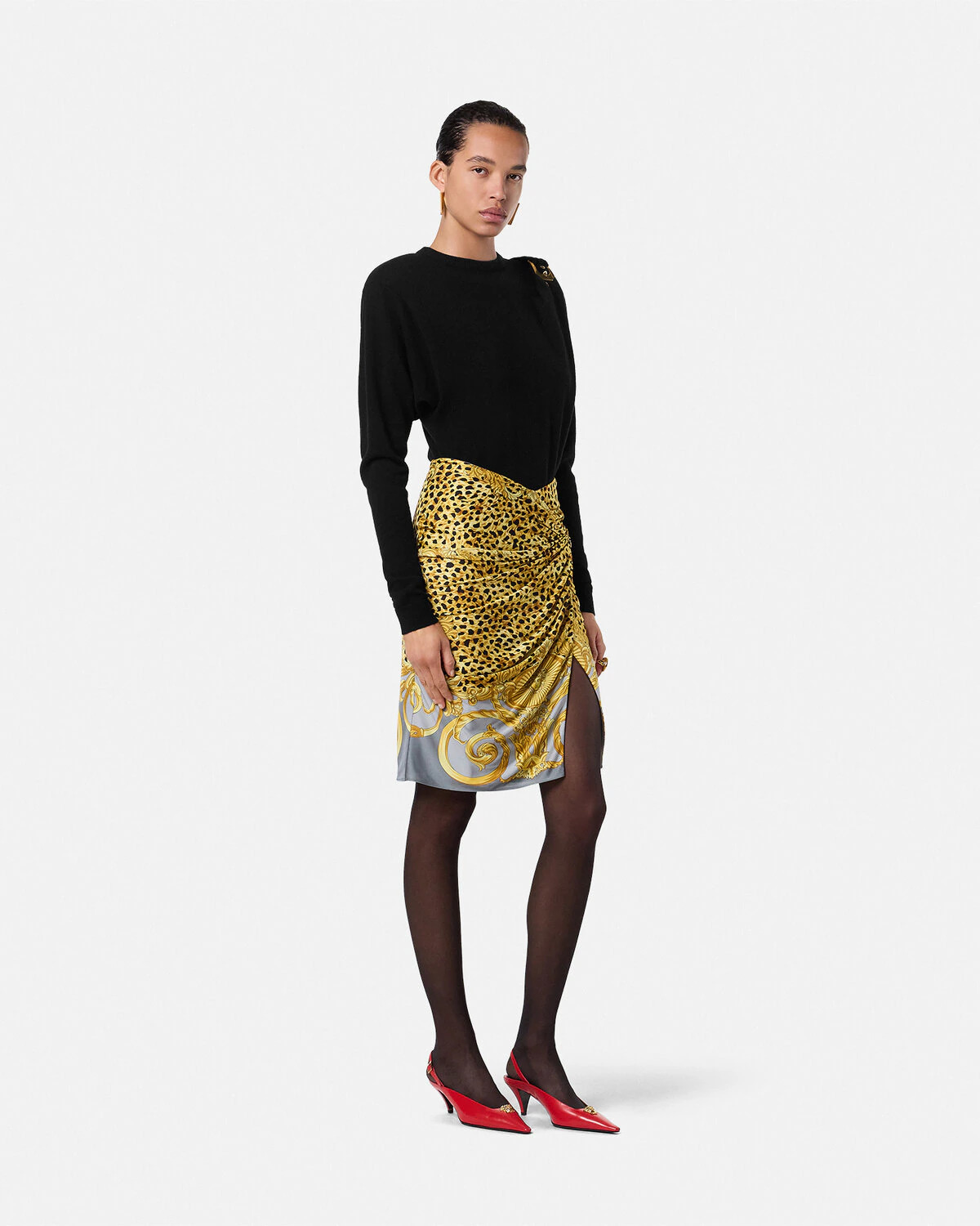Cheetah Foulard Draped Midi Skirt - 2