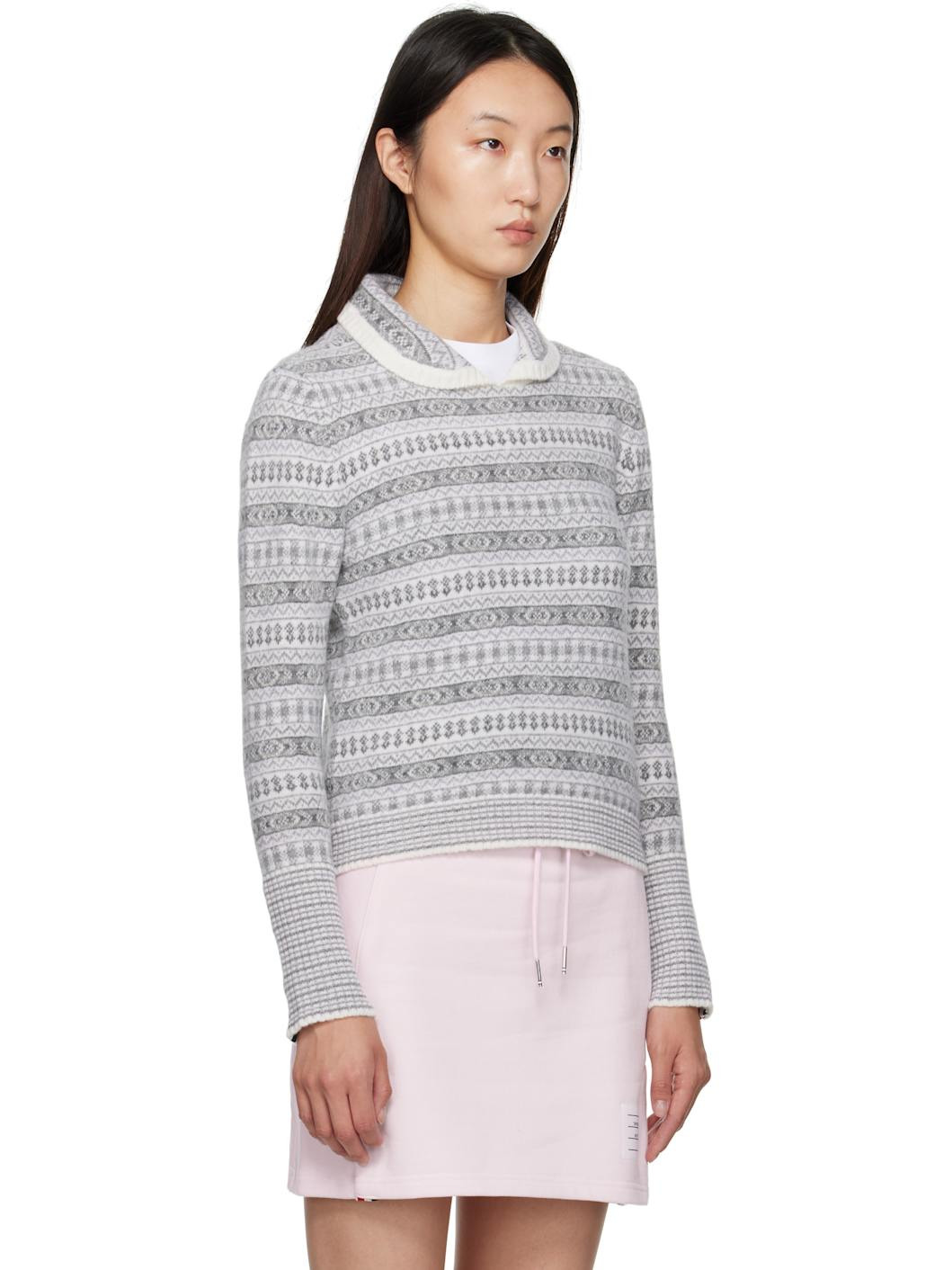 Gray Wool Flannel & Mohair Jacquard Sweater - 2