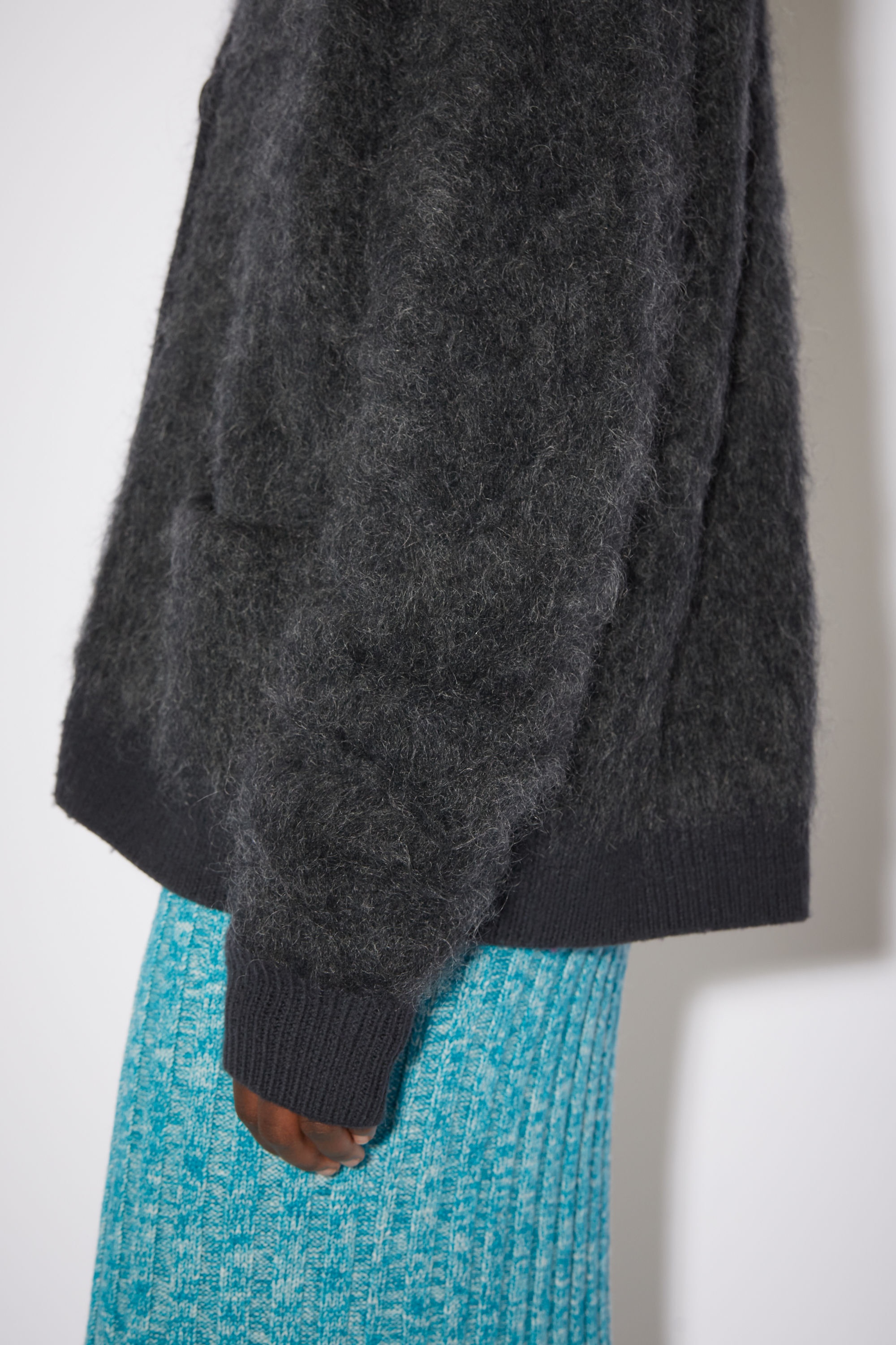 Mohair wool fluffy cardigan - Anthracite grey - 4