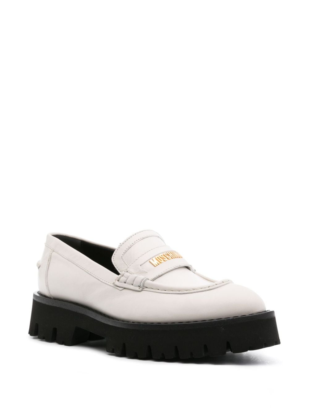 logo-lettering chunky leather loafers - 4