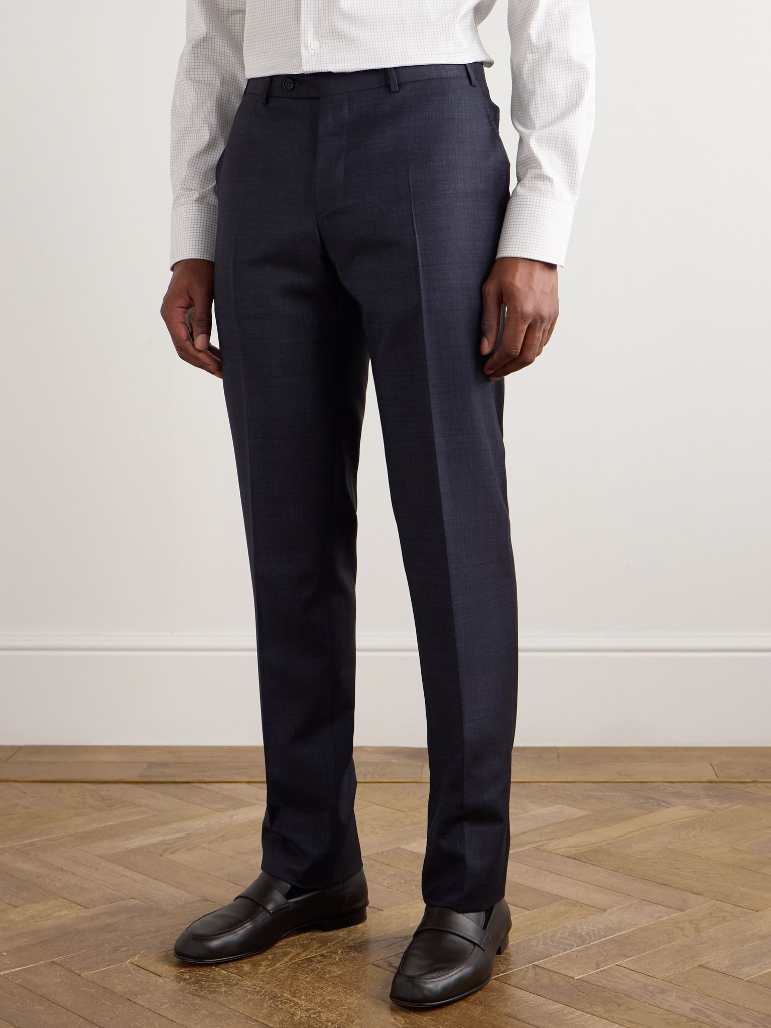 Slim-Fit Straight-Leg Checked Super 130s Wool Suit Trousers Navy - 3