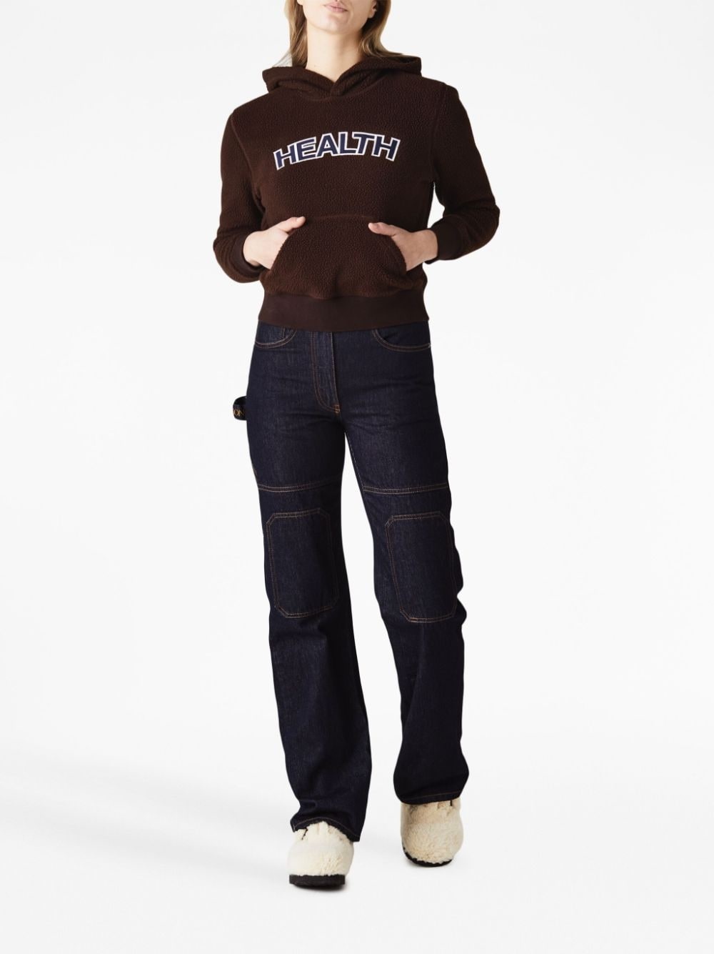 slogan-patch fleece hoodie - 2
