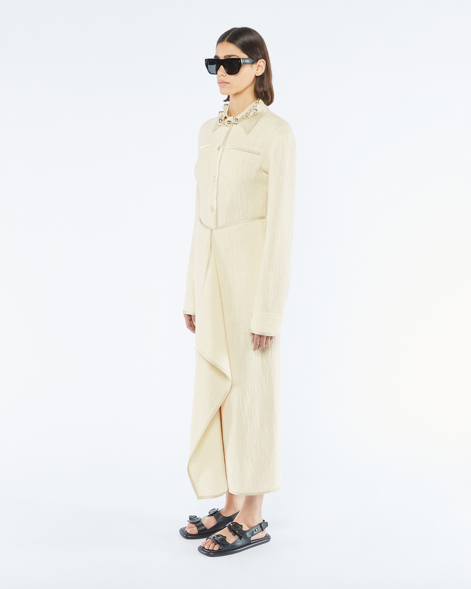 LINNEA - Textured bouclé tweed skirt - Creme - 4