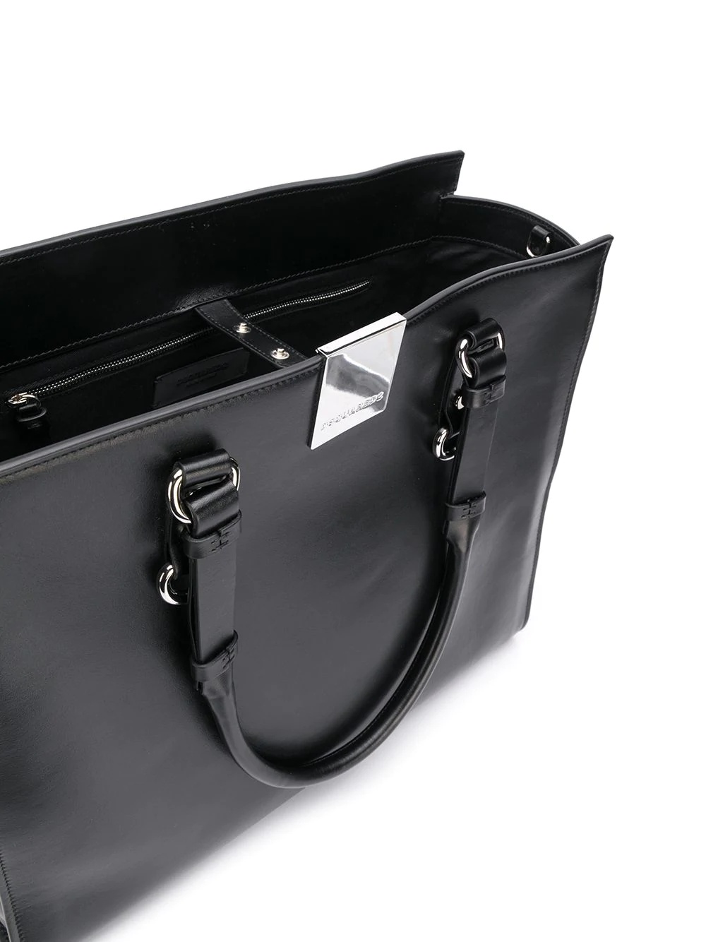 calf leather metal plaque tote - 5