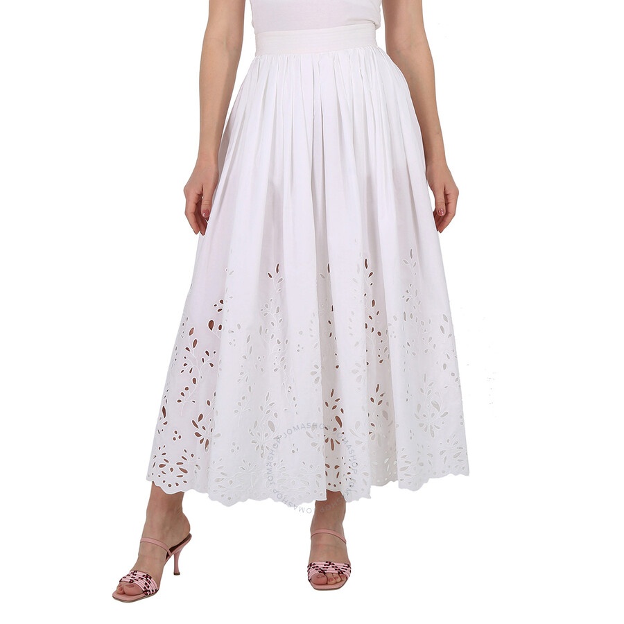 Chloe Ladies White Embroidered Mid-Length Skirt - 3