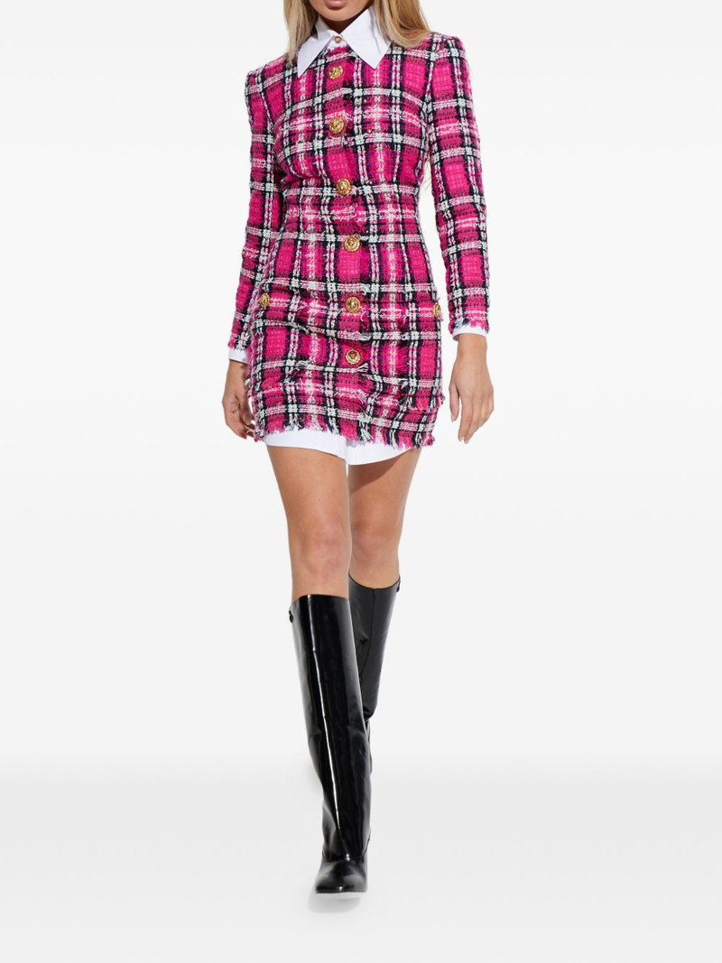 Balmain frayed button plaid dress outlook