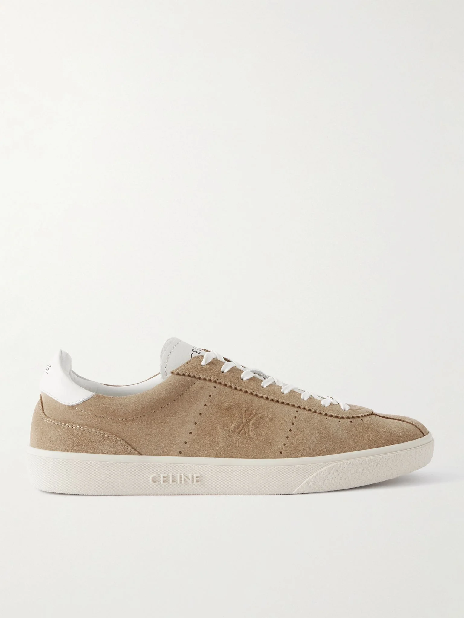 Logo-Embossed Leather-Trimmed Suede Sneakers Beige - 1