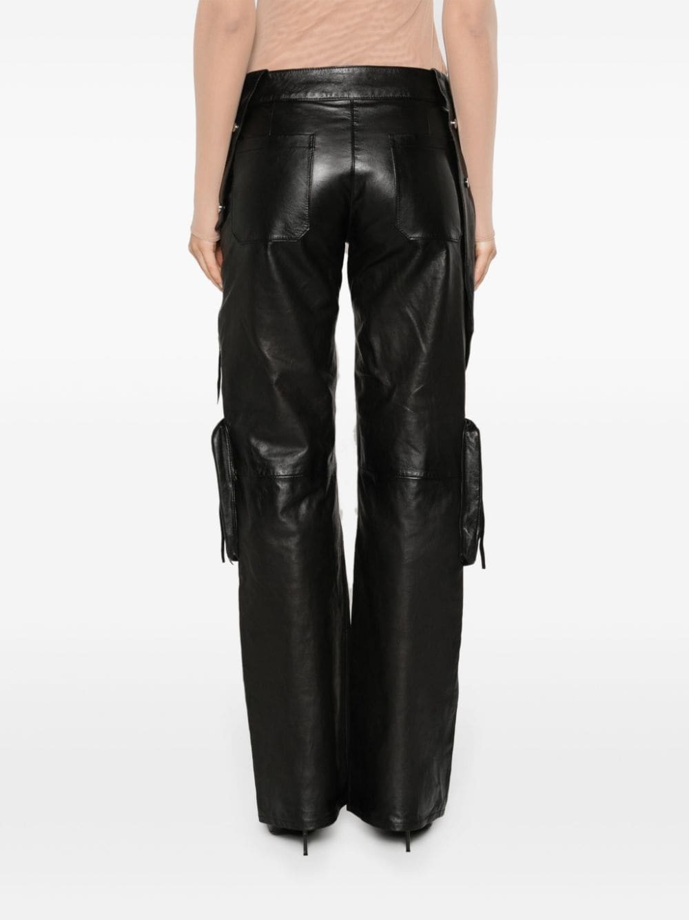 straight-leg leather cargo trousers - 4