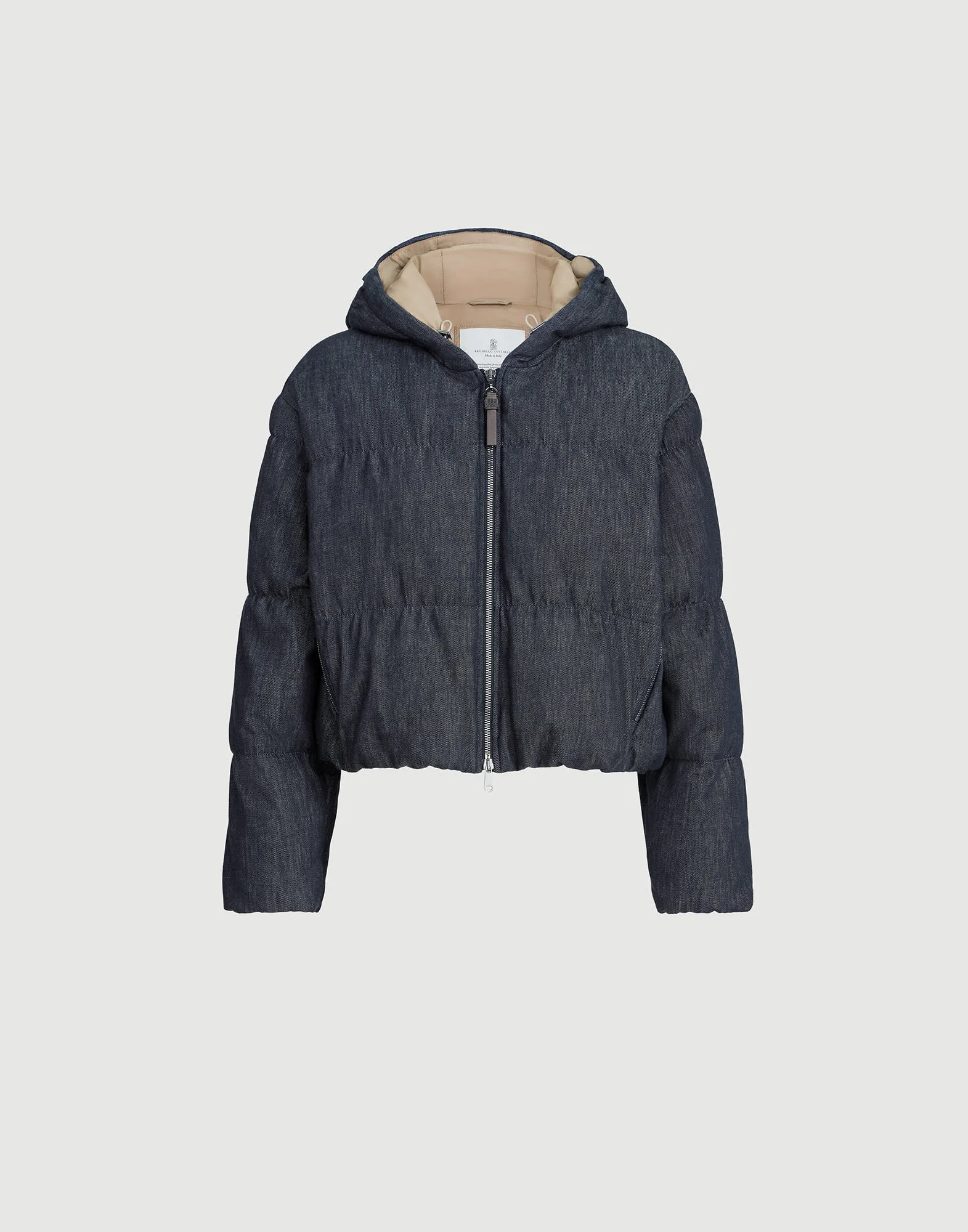 Cotton denim-effect twill down jacket with monili - 1