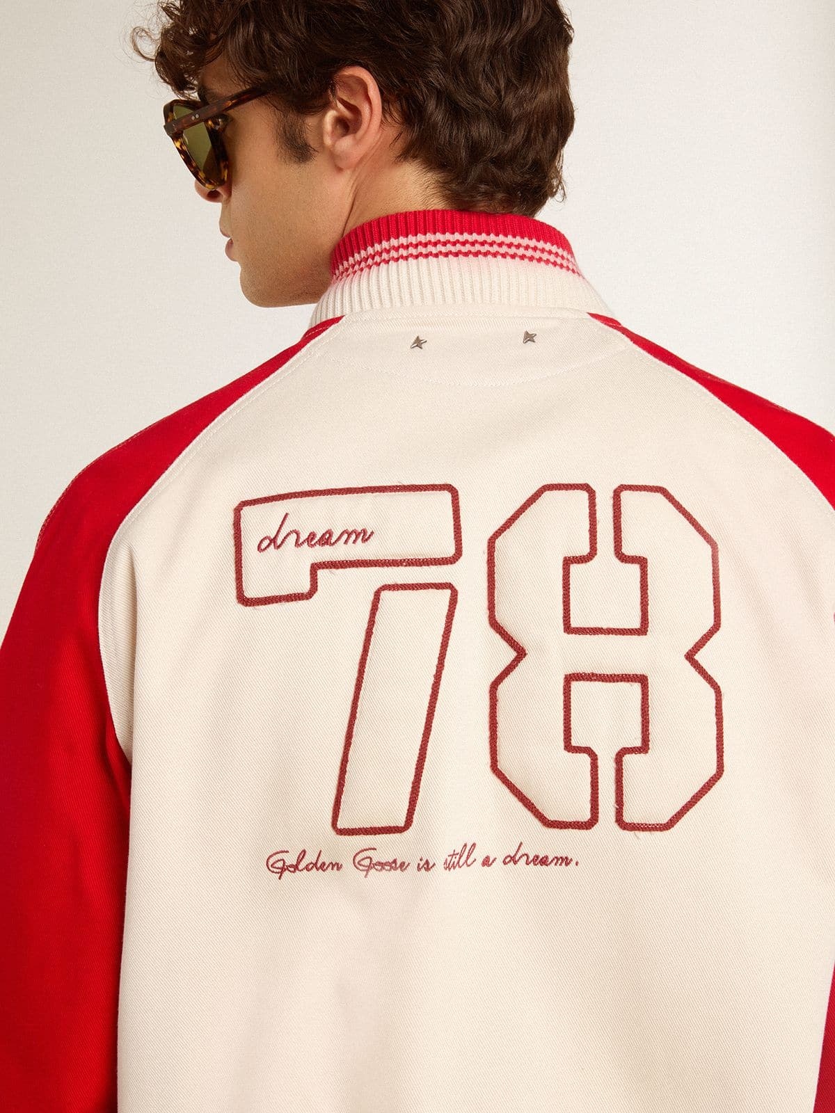 Bomber jacket in worn white and red with embroidery - 5