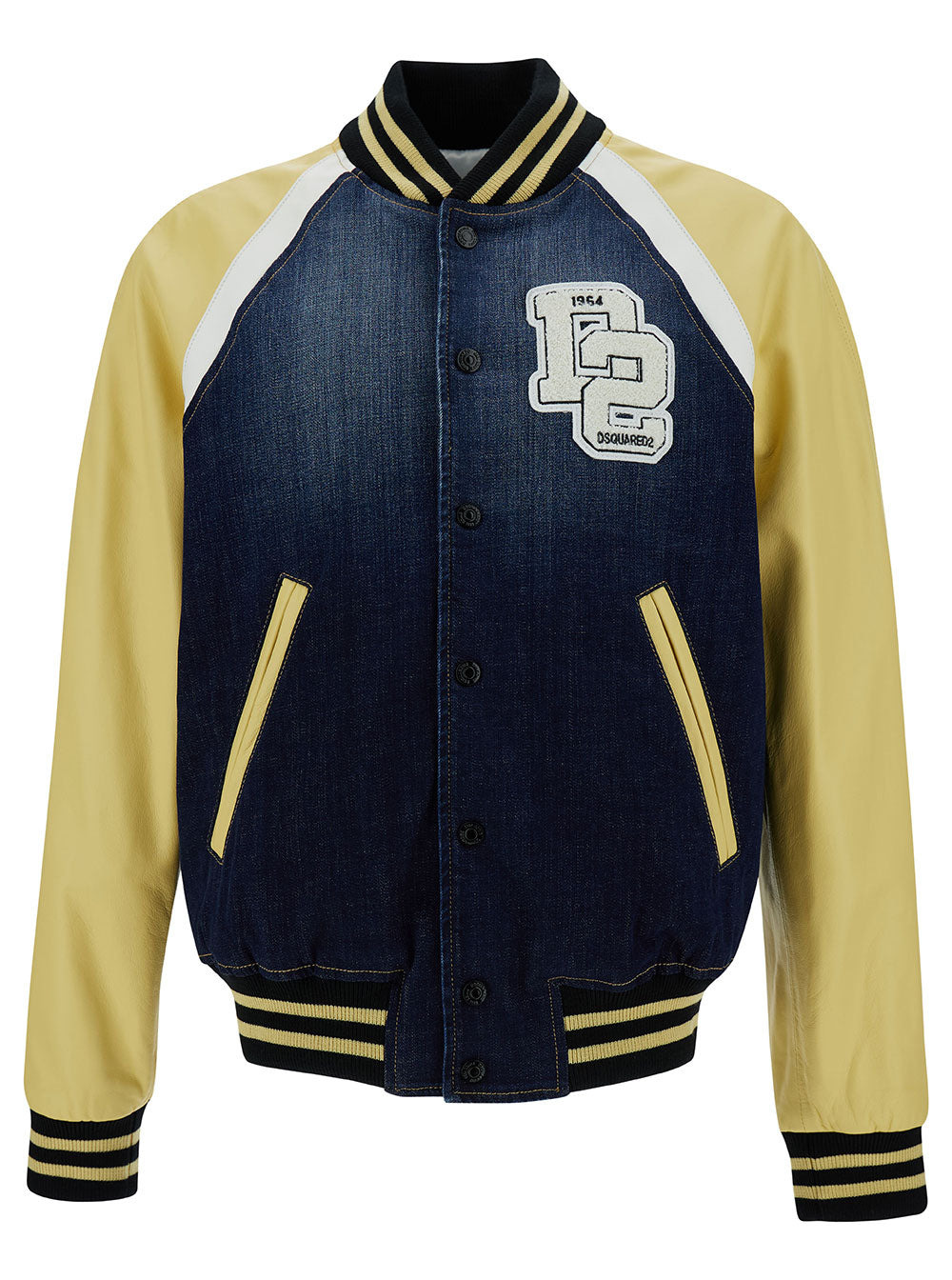 Dsquared2 Men 'College' Yellow And Blue Varsity Jacket With Logo Patch And Contrasting Sleeves In St - 1