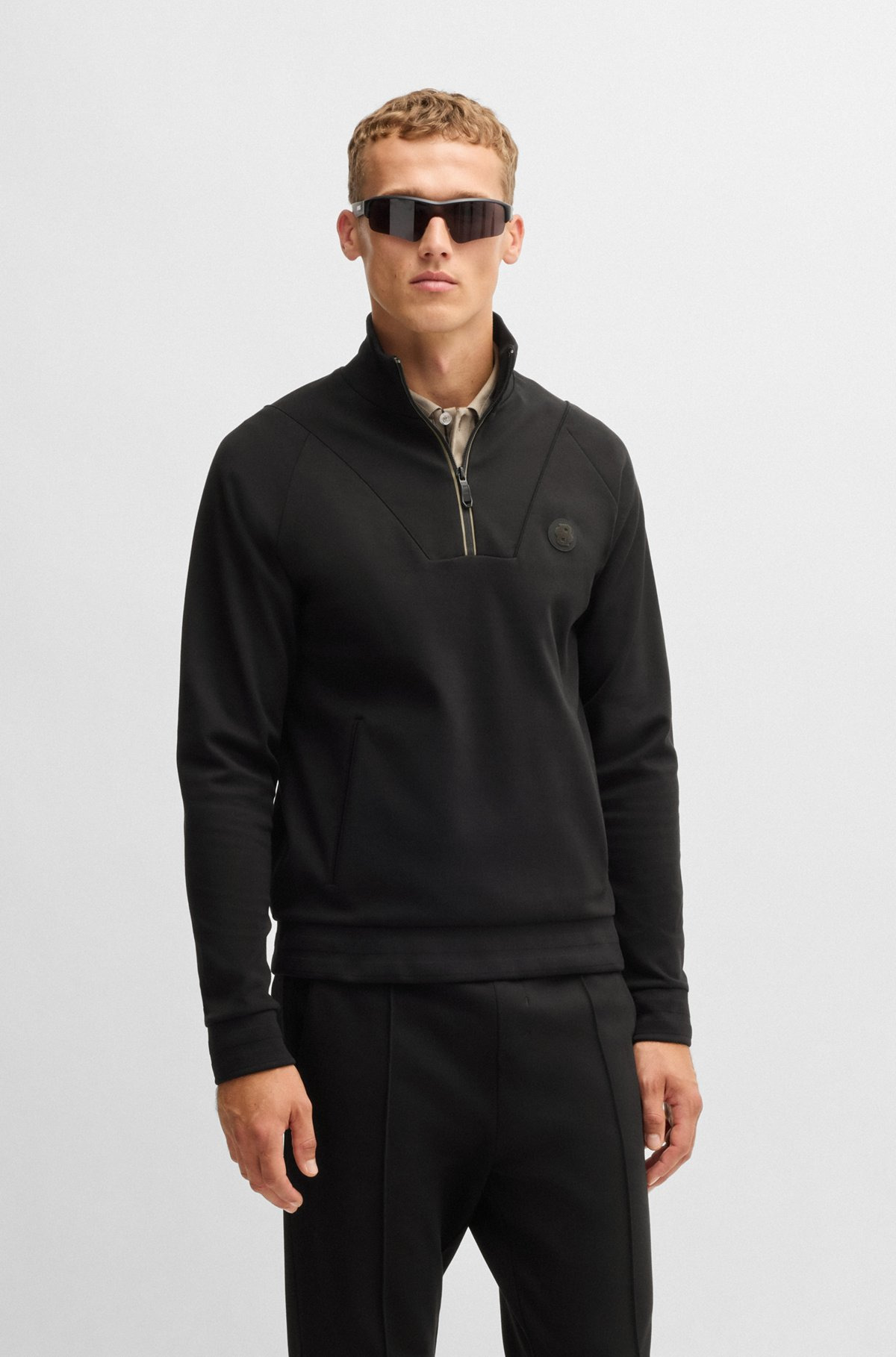 COTTON ZIP-NECK SWEATSHIRT WITH DOUBLE B MONOGRAM - 2