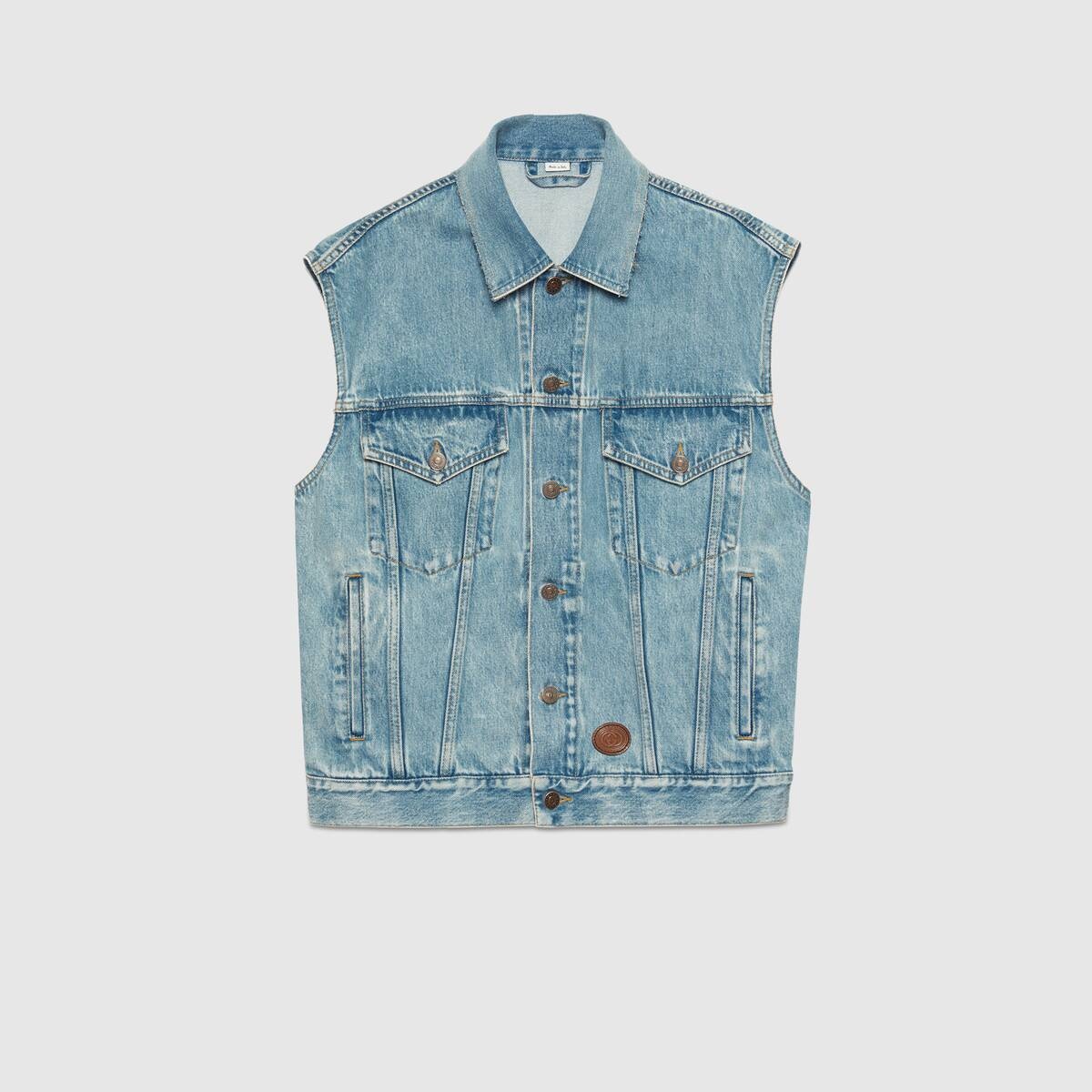 Stone-bleached denim vest - 1