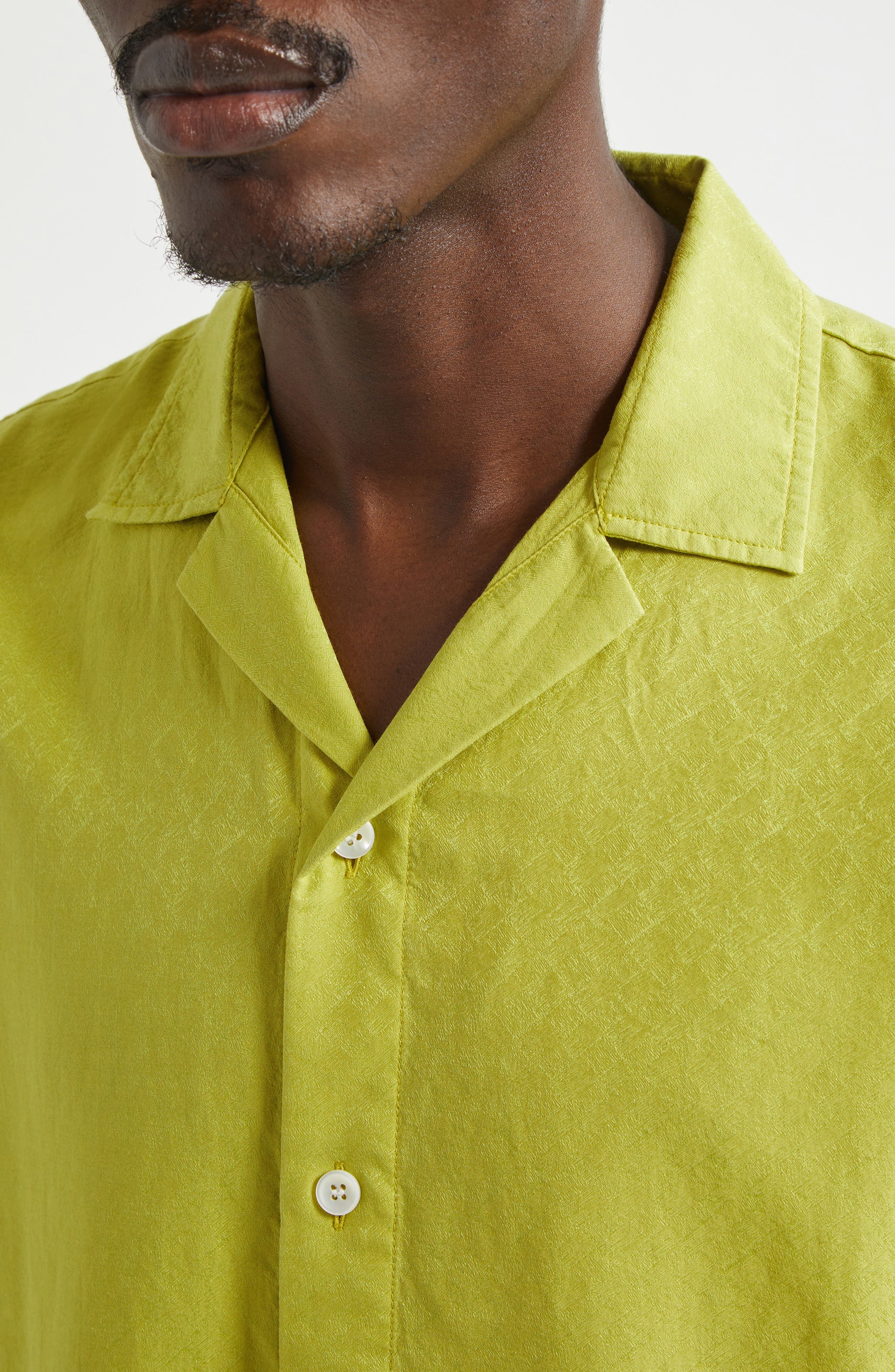 The Elder Statesman Silk & Cotton Jacquard Camp Shirt in Chartreuse at Nordstrom - 4