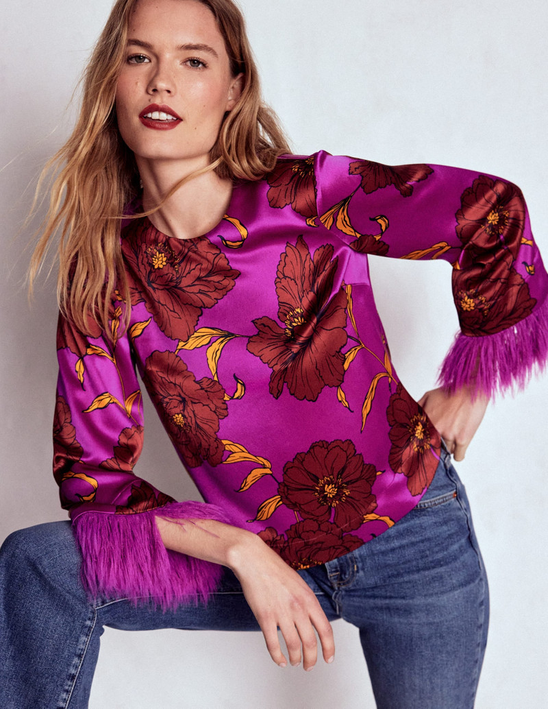 Feather Cuff Top-Regal Purple, Peony Bloom 5