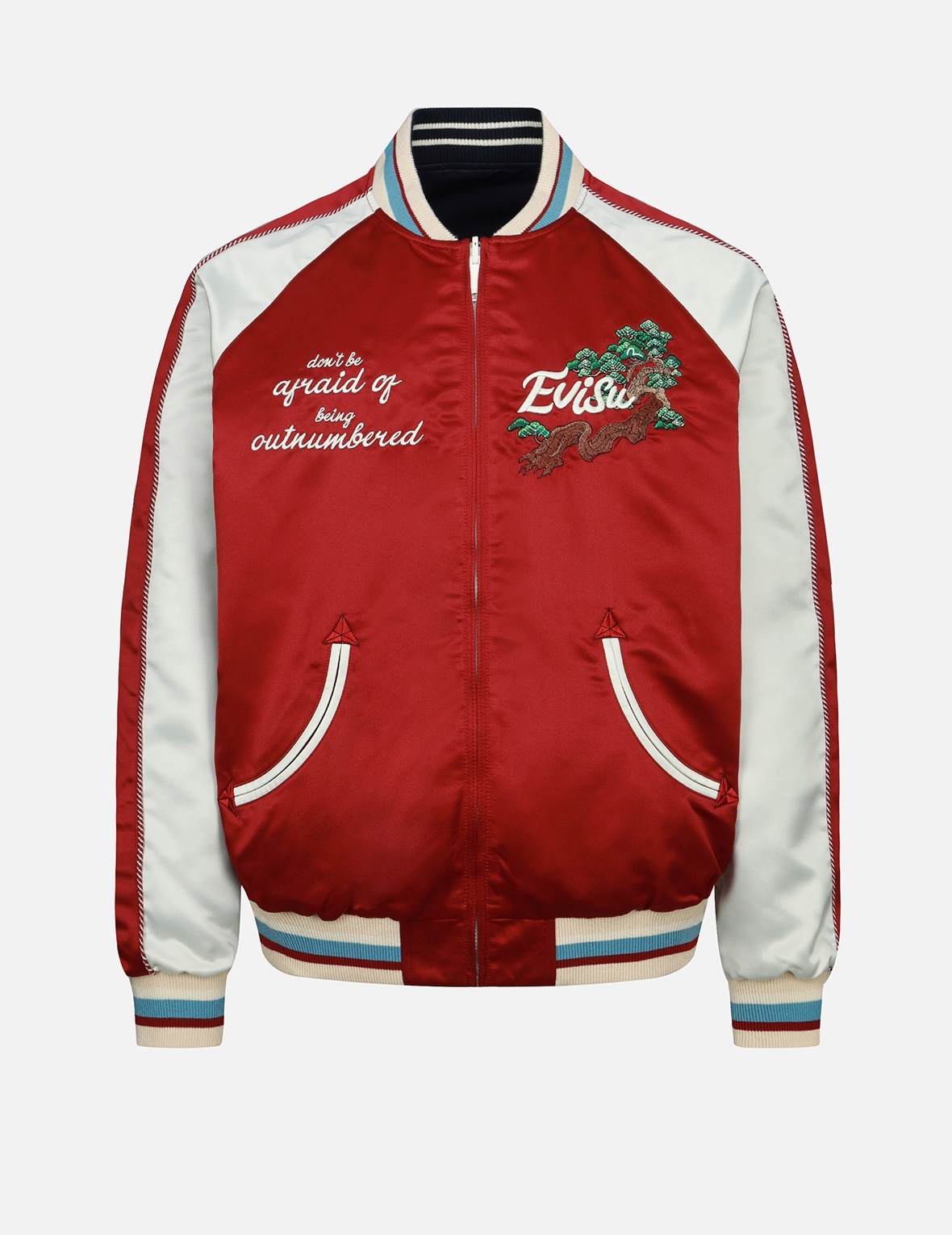 EVISU EAGLE AND LOGO EMBROIDERY REVERSIBLE SOUVENIR JACKET 