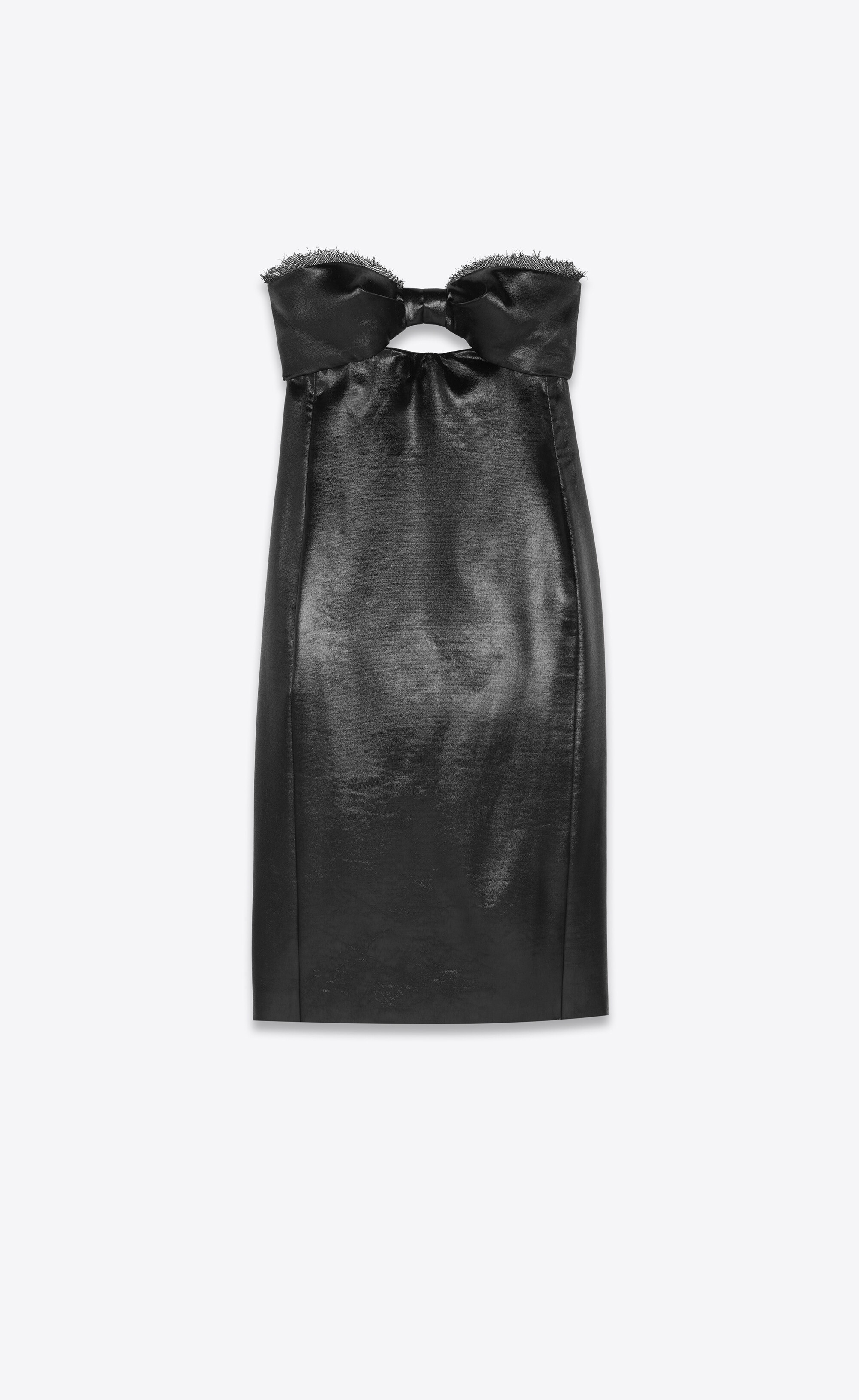 strapless dress in lacquered satin - 1