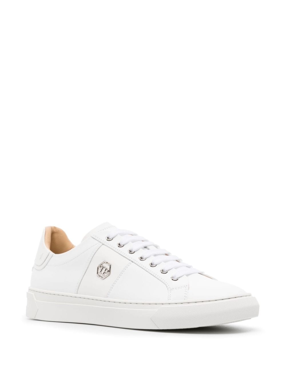 logo-plaque leather sneakers - 2