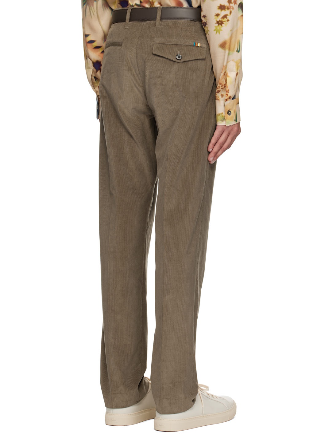 Brown Tapered-Fit Pleated Corduroy Trousers - 3