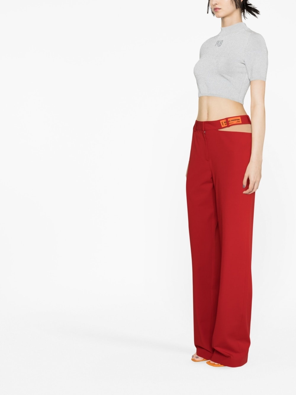 cut-out detail straight-leg trousers - 4