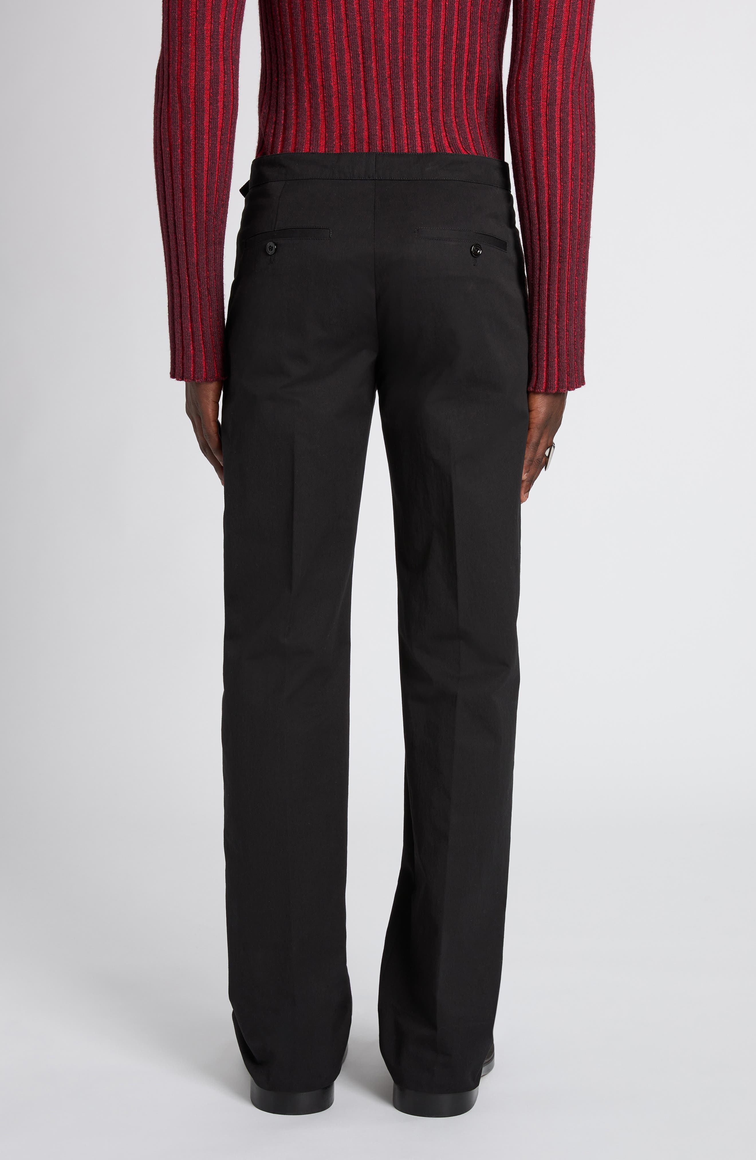 Alexander McQueen Belt Detail Cotton Blend Pants in Black at Nordstrom - 3