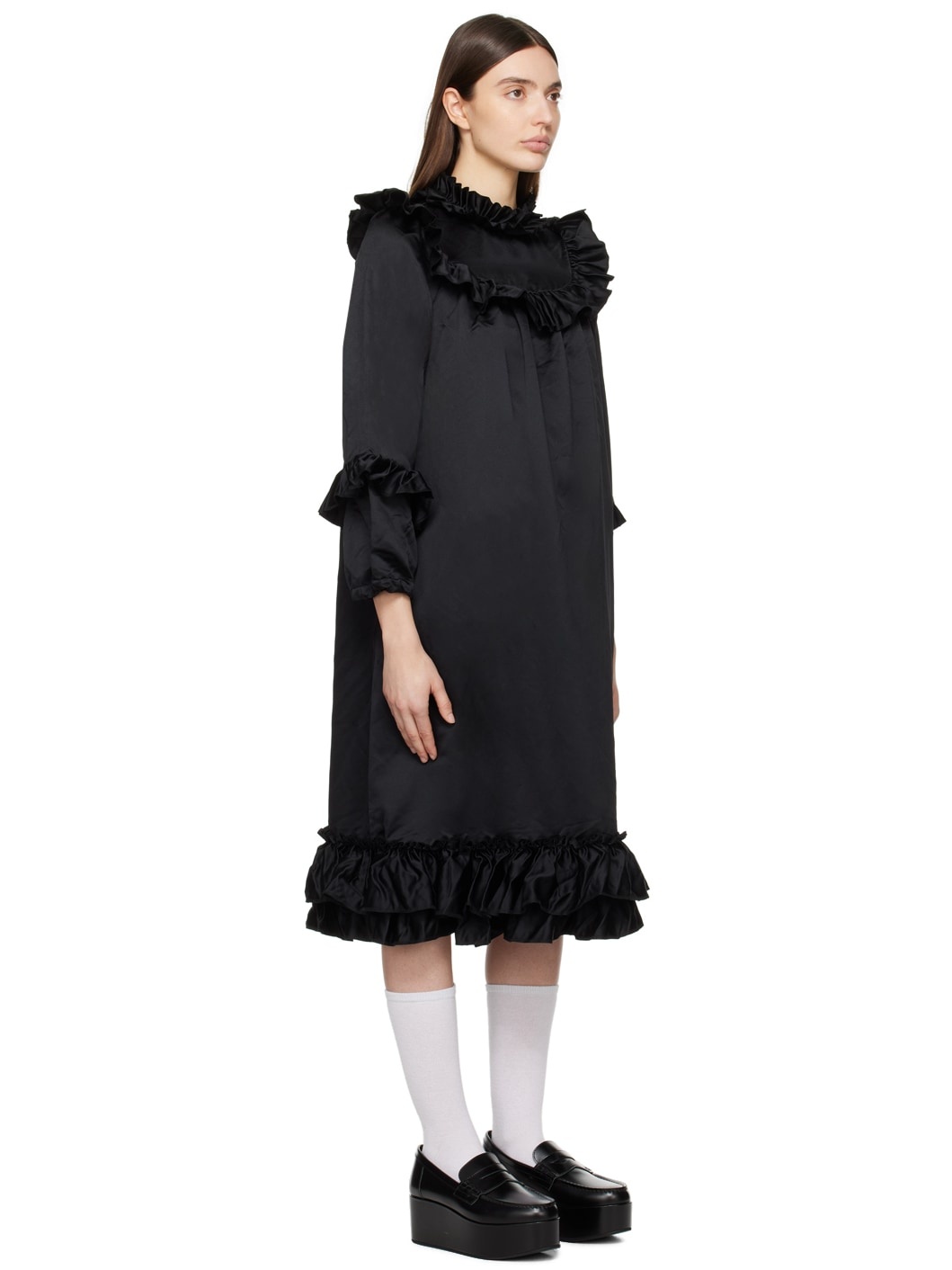 Black Ruffled Midi Dress - 2