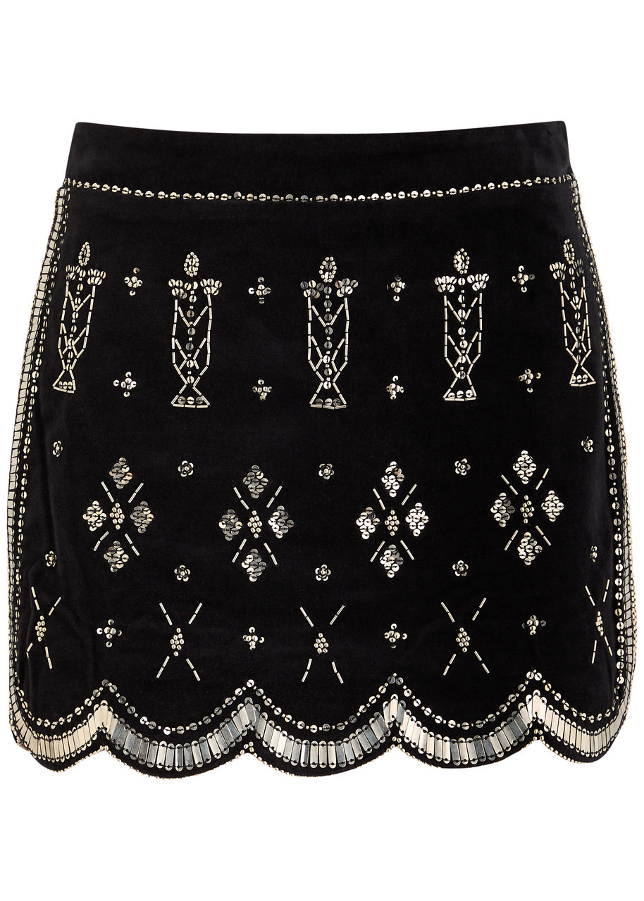 Isabel Marant Handore Beaded Velvet Mini Skirt - 1