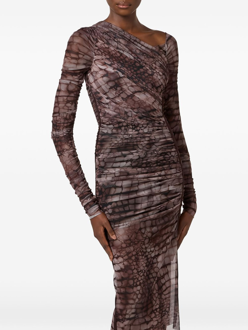 alligator-print ruched midi dress 4