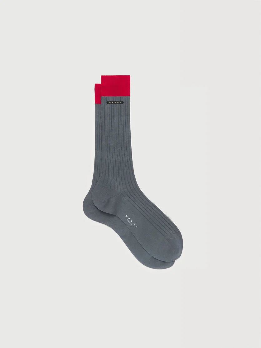 GRAY COTTON SOCKS WITH CONTRAST CUFFS - 1