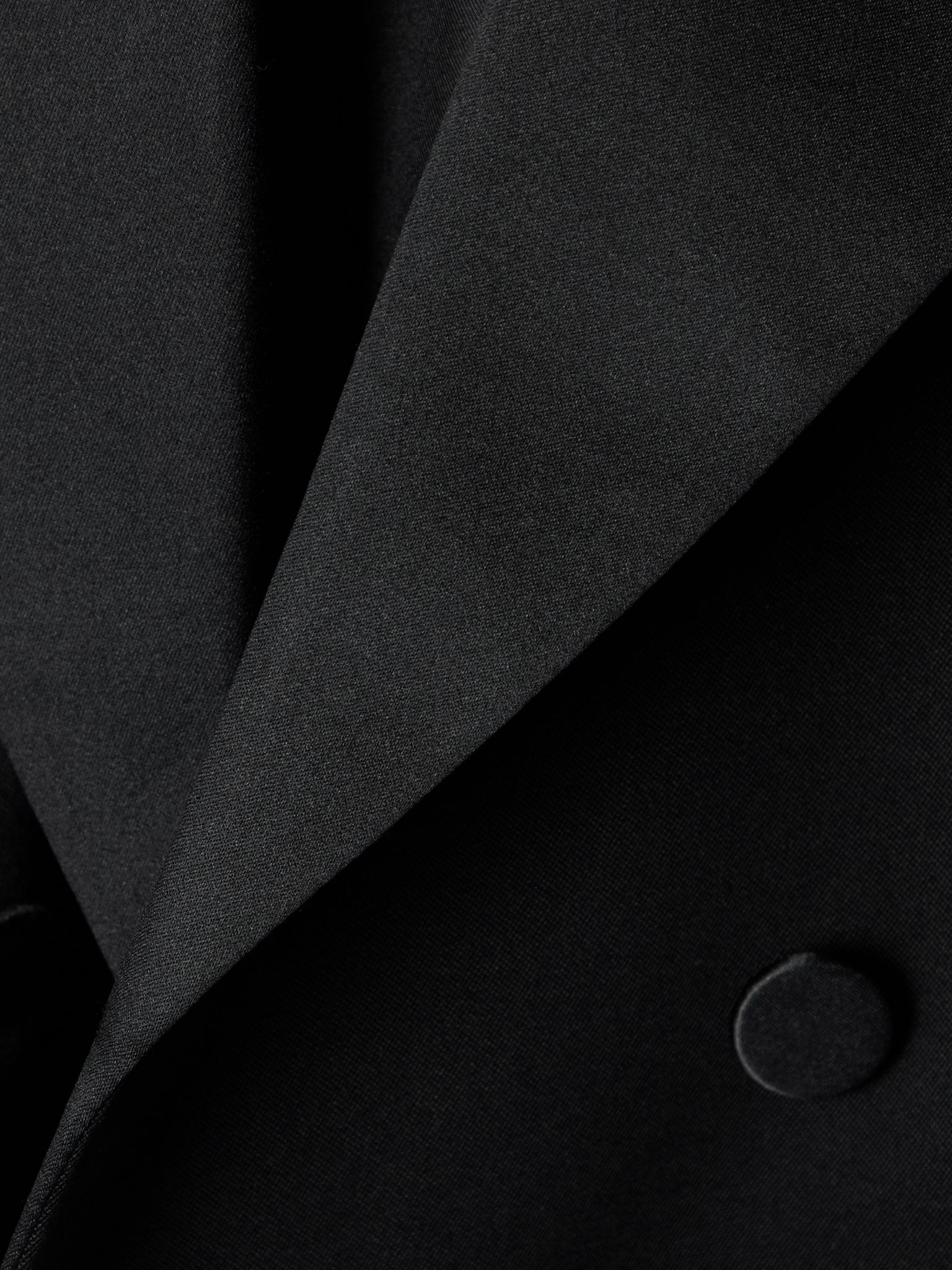 Double-breasted satin-trimmed grain de poudre wool blazer Black - 4