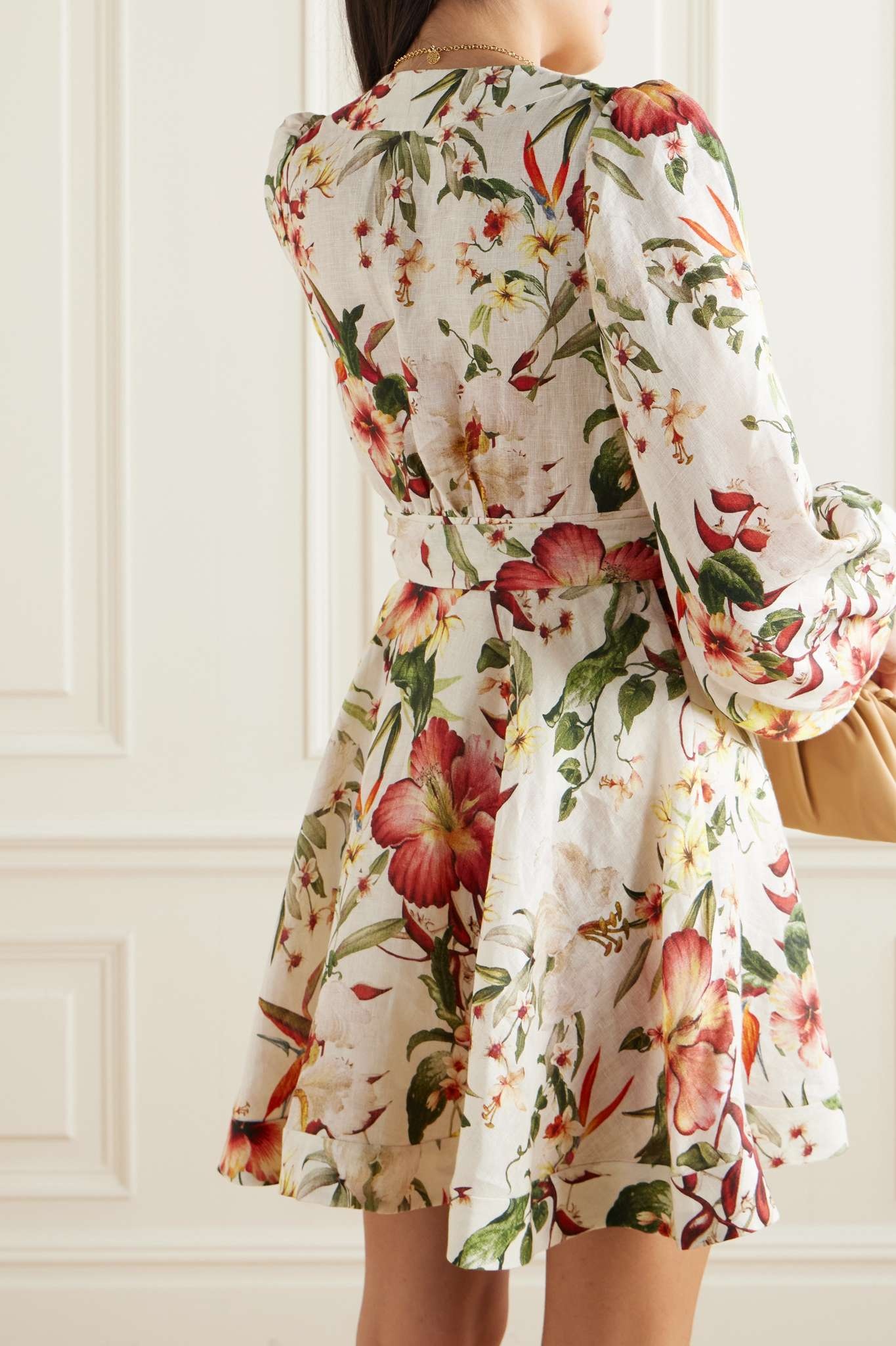 Lexi belted floral-print linen mini wrap dress - 3