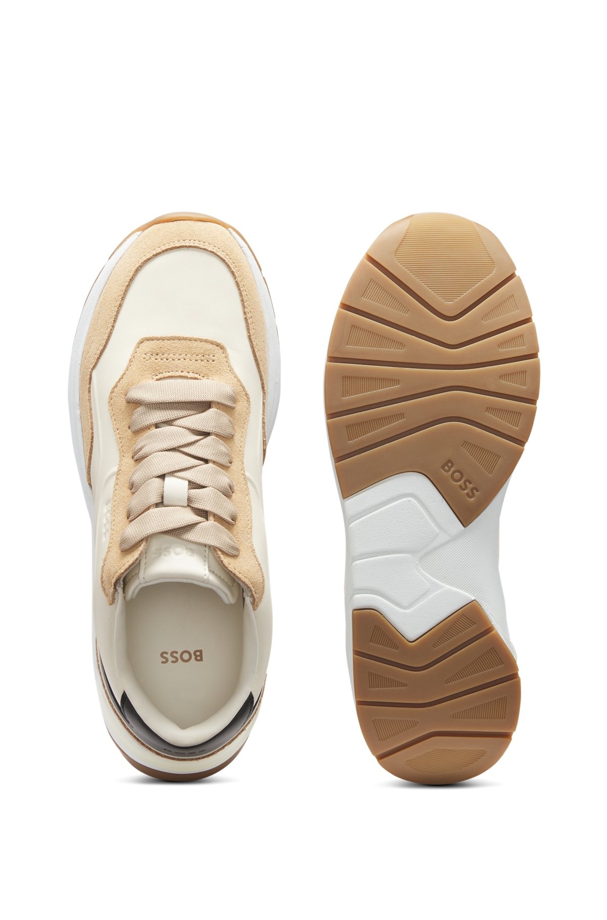 MIXED-MATERIAL LACE-UP TRAINERS WITH SUEDE TRIMS - 4