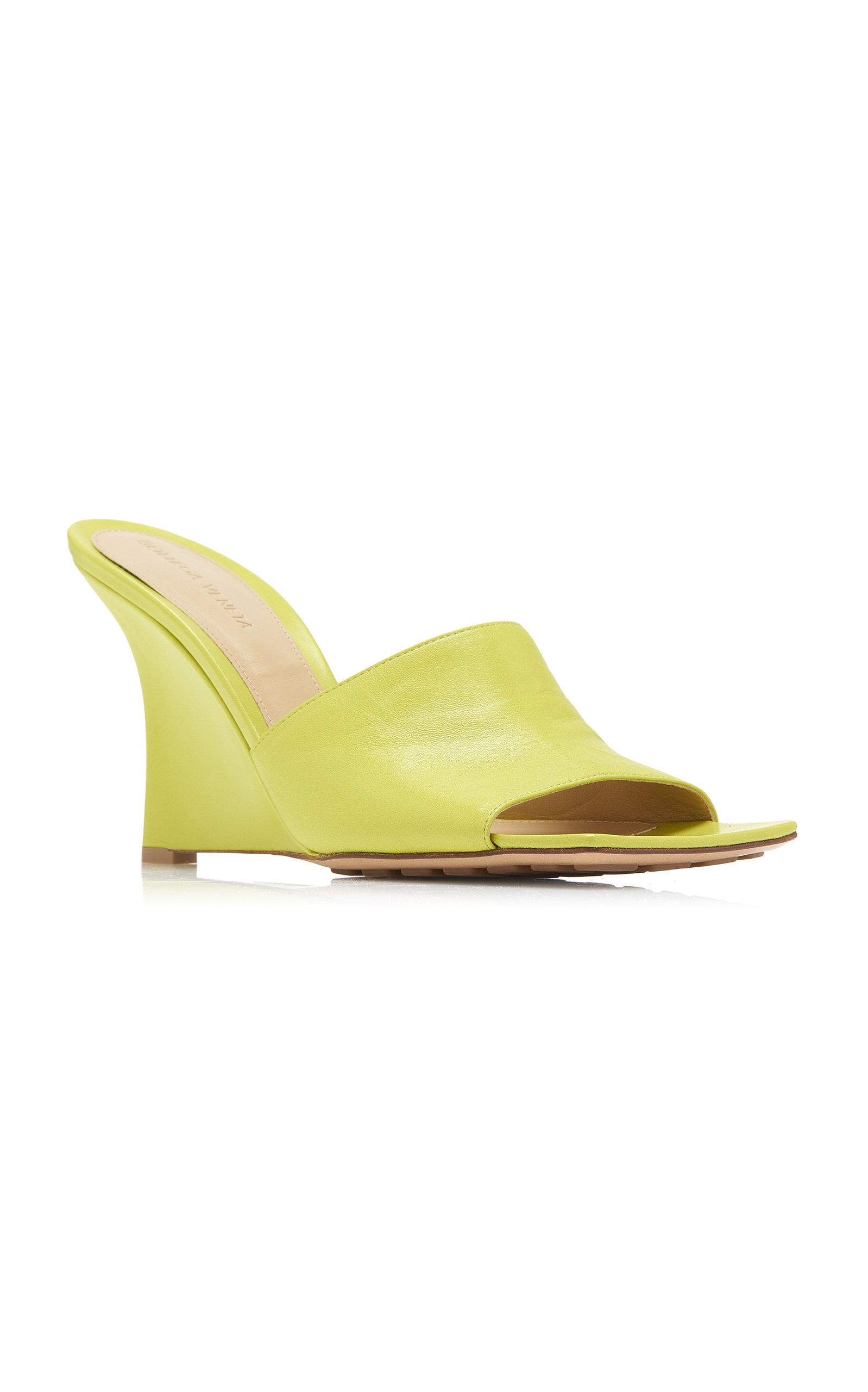 Stretch Wedge Lounge Leather Mules lime green - 5