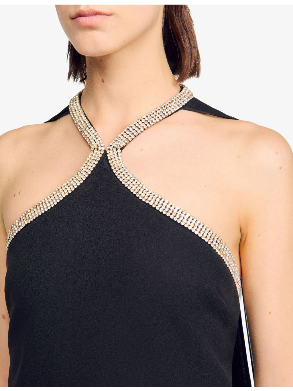 Rhinestone-Embellished Cape Woven Mini Dress - 5
