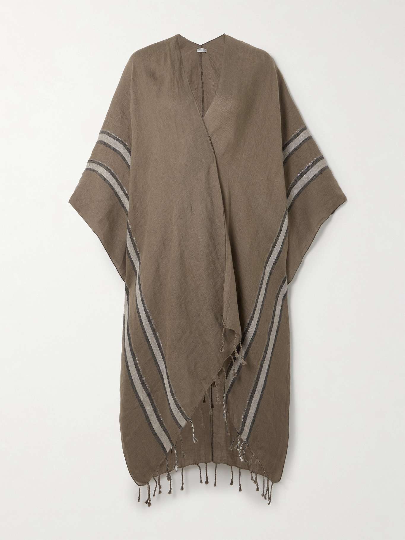 Striped fringed linen cape - 1