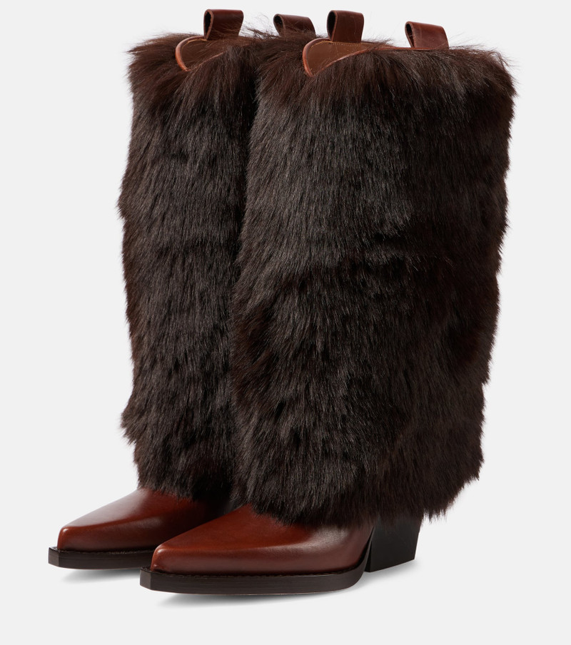 Faux fur and leather knee-high boots 4