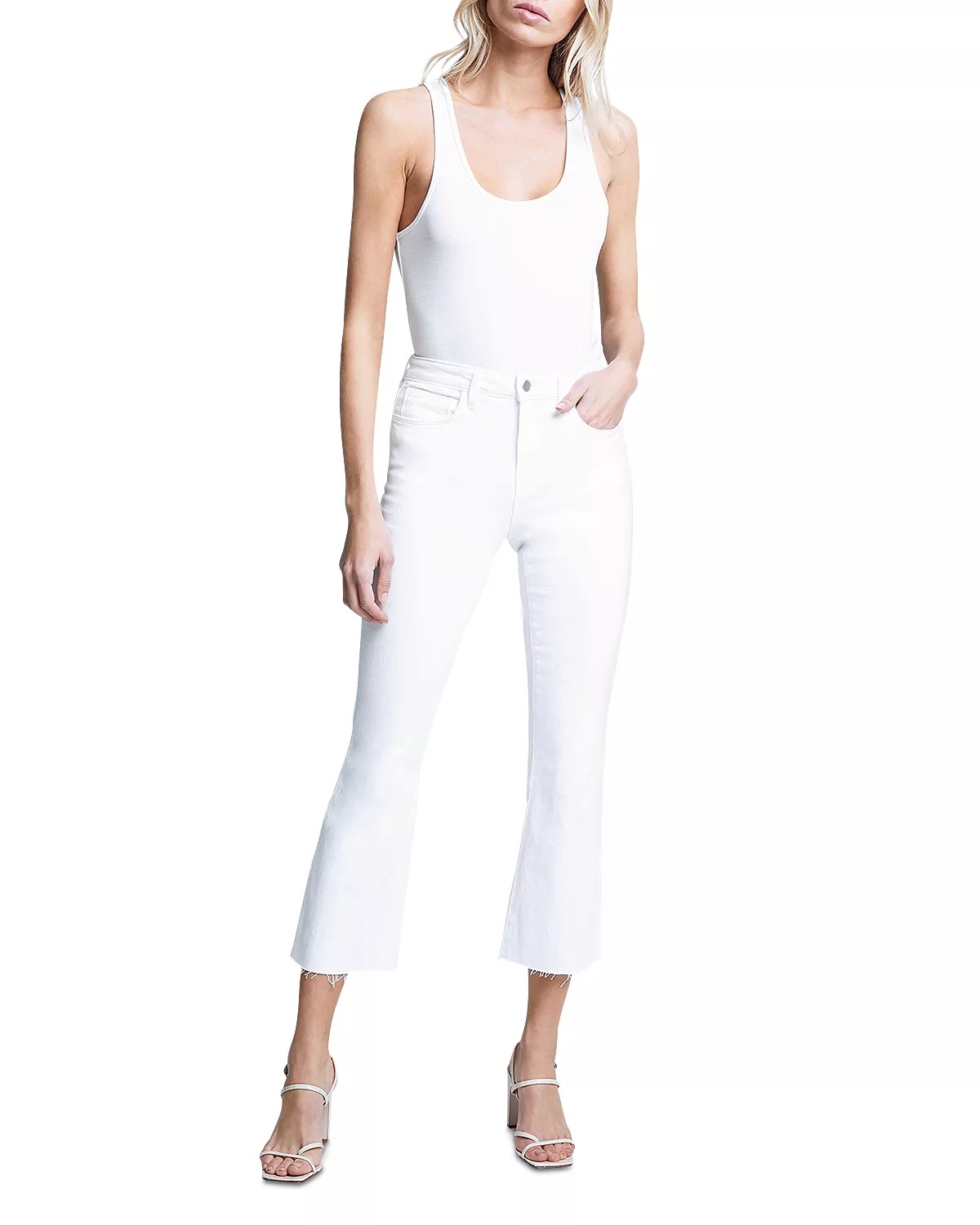 Kendra Mid Rise Crop Flare Jeans in Blanc - 4
