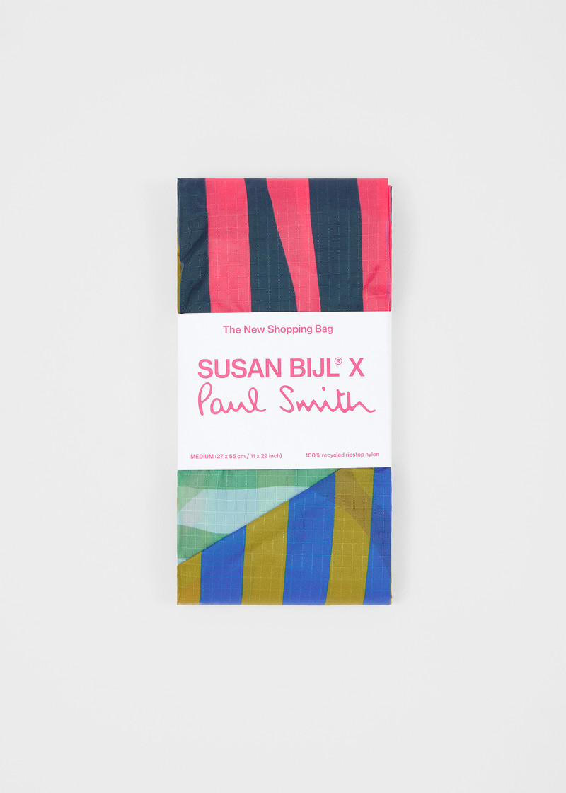 Paul Smith Susan Bijl x Paul Smith - Pink Mixed-Stripe 'The New Shopping Bag' Medium outlook