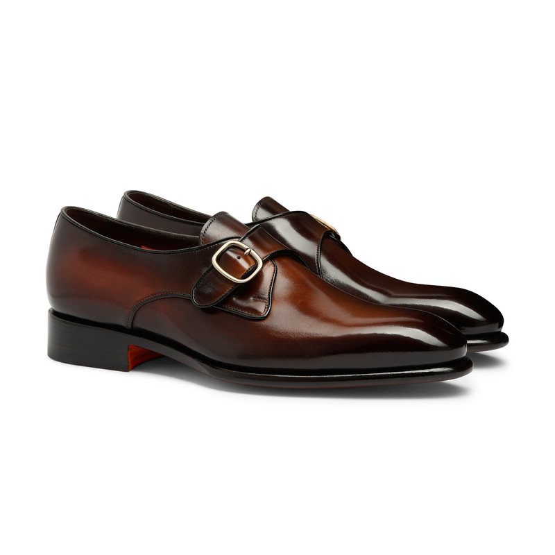Men's brown leather single-buckle shoe 3