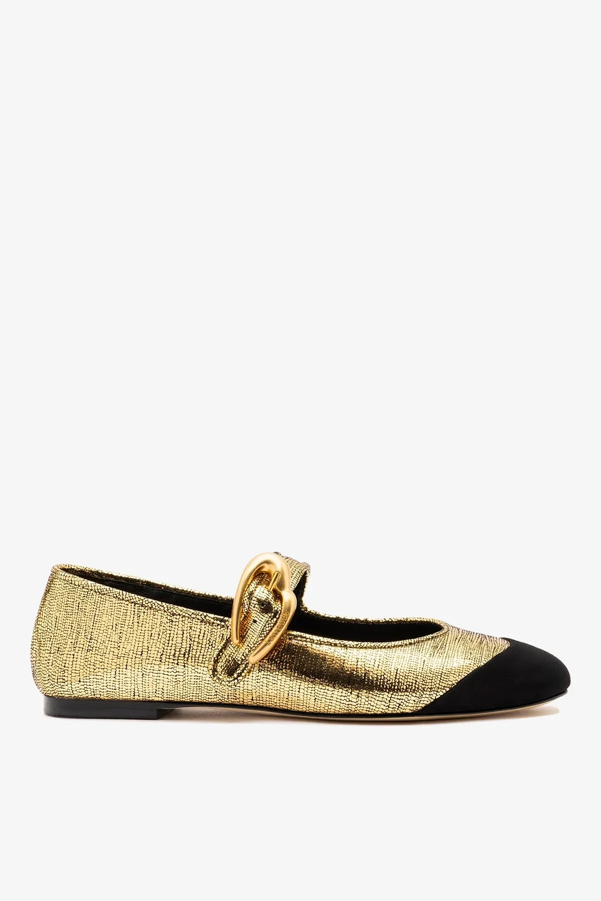 Verona Cap Ballet Flat Gold Leather and Black Suede - 1