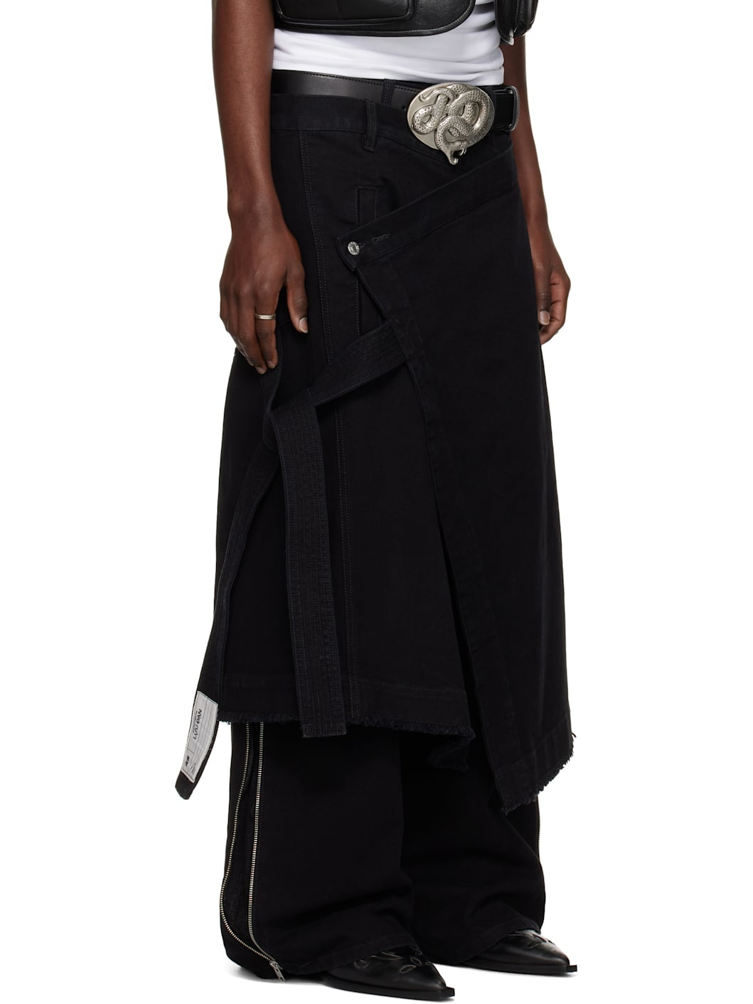 Black Apron Denim Skirt - 2