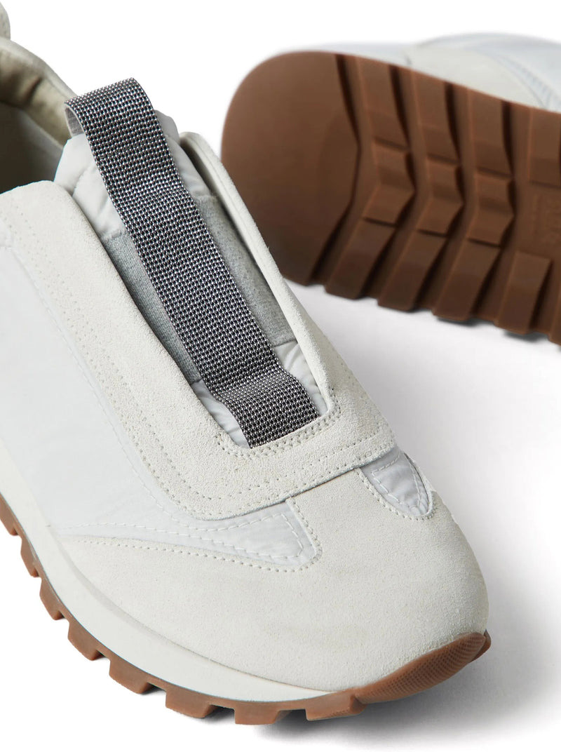 Brunello Cucinelli Women Slip On Sneakers In Leather And Fabric - 5