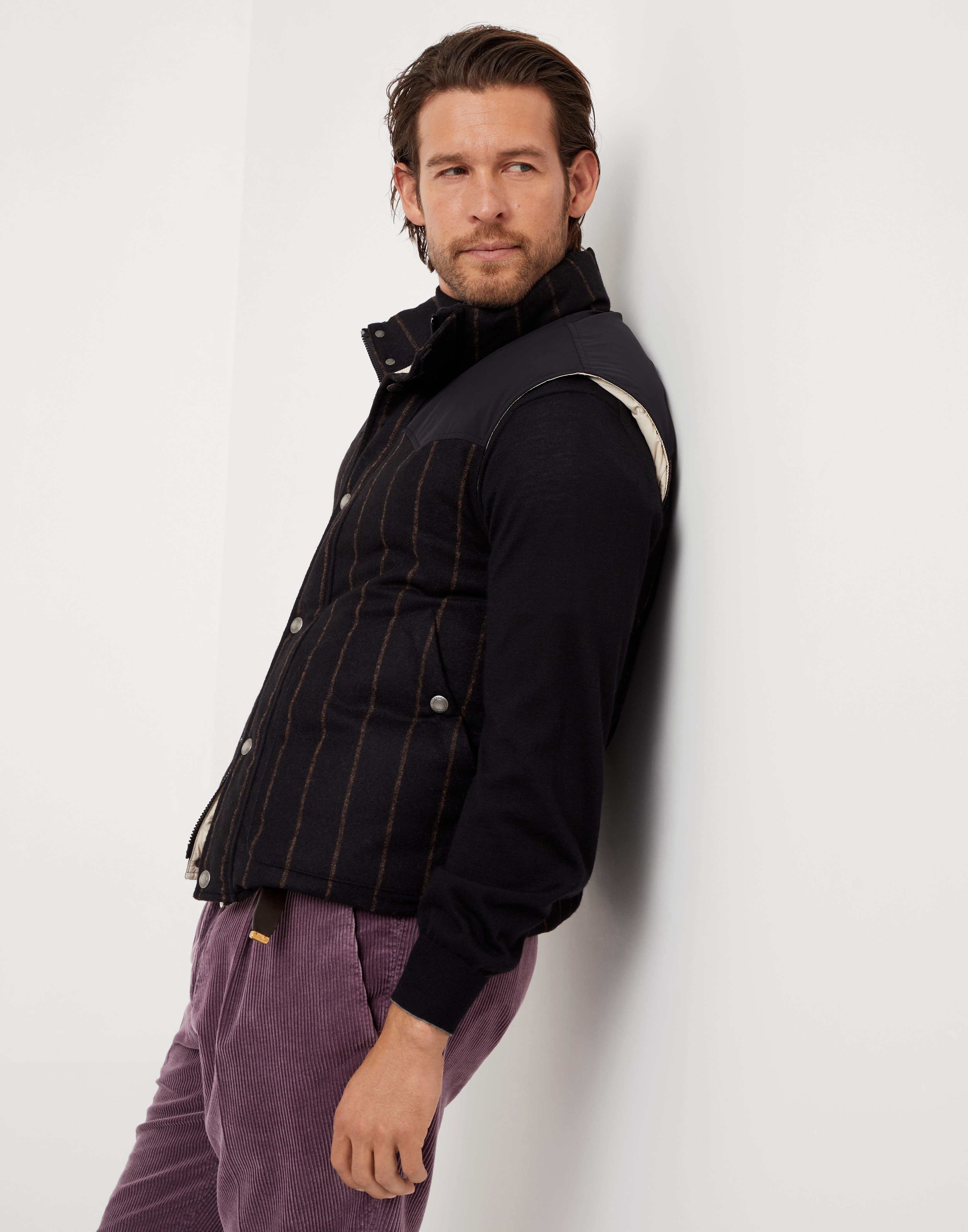 Alpaca and wool wide chalk stripe down vest - 4