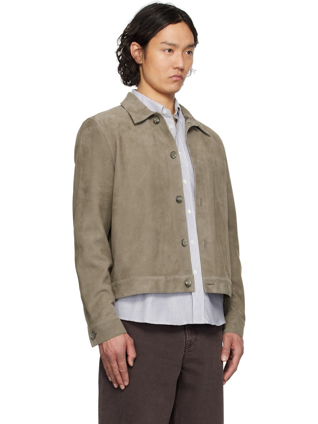 Taupe Buttoned Suede Jacket - 2