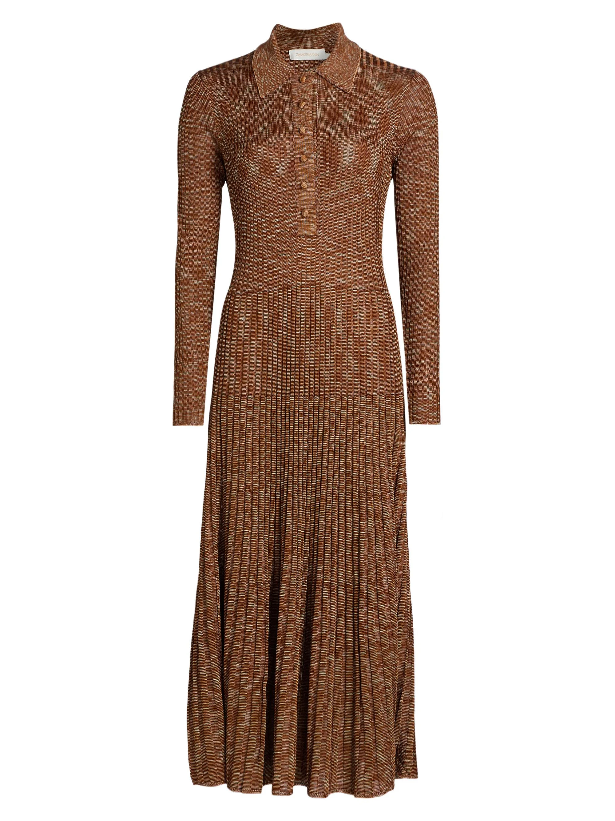 Women's Mouline Rib-Knit Midi-Dress - Chocolate Multi - 1